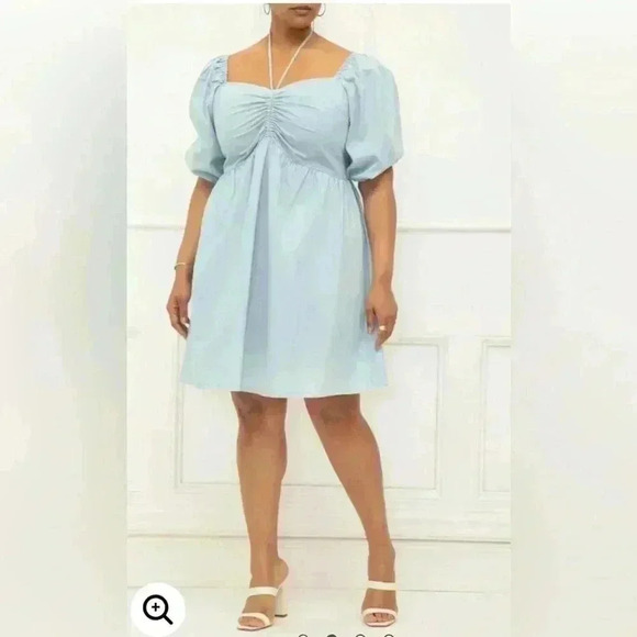 Eloquii Elements Chambray Tie Neck Puff Sleeve Dress Light Wash Denim Size 18 - Picture 1 of 14